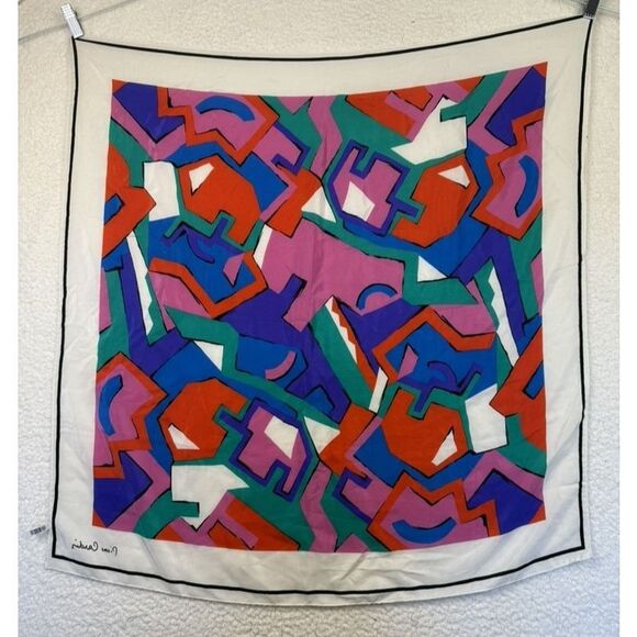 Vintage Pierre Cardin Scarf Womens Large Multicolor Abstract 100% Silk Italy 80s - Picture 2 of 10